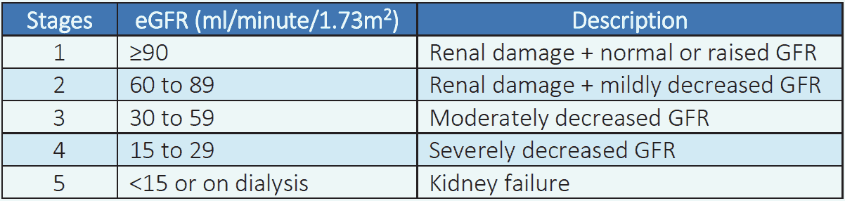 Table 5.1 Stages of CKD by eGFR3